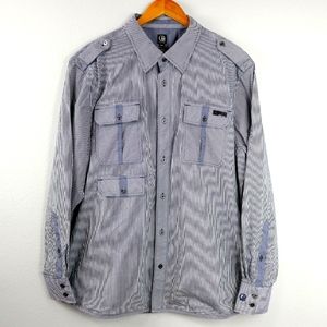 Cavi Men's Blue & White Vertical Striped Long Sleeve Dress Shirt Sz XL